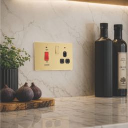 LAP  45A 2-Gang DP Cooker Switch & 13A Switched Socket Satin Brass with Neon with Black Inserts