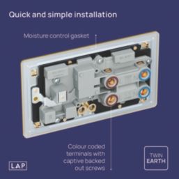 LAP  45A 2-Gang DP Cooker Switch & 13A Switched Socket Satin Brass with Neon with Black Inserts