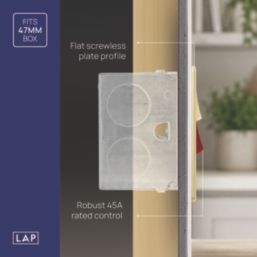 LAP  45A 2-Gang DP Cooker Switch & 13A Switched Socket Satin Brass with Neon with Black Inserts