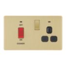 LAP  45A 2-Gang DP Cooker Switch & 13A Switched Socket Satin Brass with Neon with Black Inserts