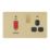 LAP  45A 2-Gang DP Cooker Switch & 13A Switched Socket Satin Brass with Neon with Black Inserts