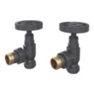 ETAL Rotor 15mm x 1/2" Anthracite Angled Designer Manual Radiator Valve Head & Body  2 Pack