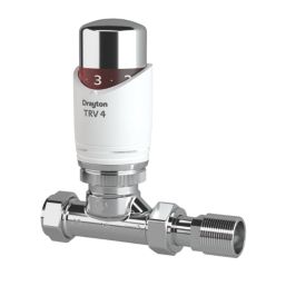 Drayton TRV4 15mm x 1/2" White/Chrome Straight Designer Thermostatic Radiator Valve & Lockshield