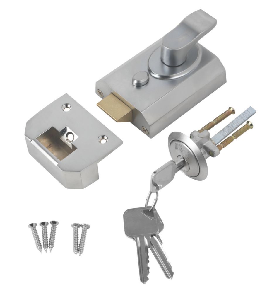 Smith & Locke Fire Rated Deadlock Night Latch Satin Chrome 60mm Backset