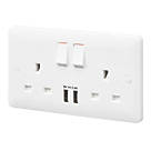 MK Base 13A 2-Gang SP Switched Socket + 2.4A 12W 2-Outlet Type A USB Charger White with White Inserts