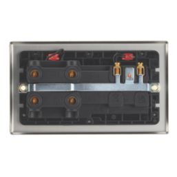 Contactum iConic 45A 2-Gang DP Cooker Switch & 13A DP Switched Socket Brushed Steel with Neon with Black Inserts