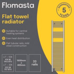 Flomasta 1600mm x 400mm 1412BTU Chrome Flat  Towel Radiator