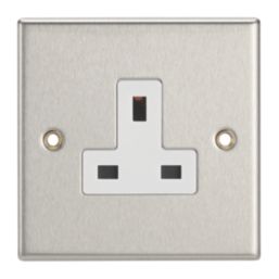 Contactum iConic 13A 1-Gang Unswitched Socket Brushed Steel with White Inserts