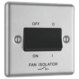 LAP  10AX 1-Gang 3-Pole Fan Isolator Switch Brushed Stainless Steel  with Black Inserts