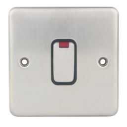 Hager Sollysta WRDP84NBSB 20A 1-Gang 2P+E Control Switch Brushed Steel with LED with Black Inserts