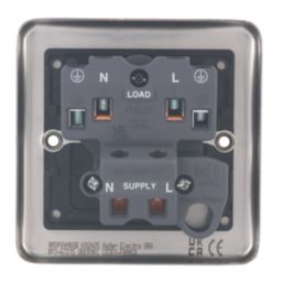 Hager Sollysta WRDP84NBSB 20A 1-Gang 2P+E Control Switch Brushed Steel with LED with Black Inserts