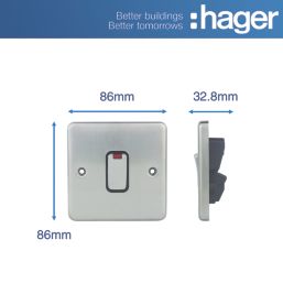 Hager Sollysta WRDP84NBSB 20A 1-Gang 2P+E Control Switch Brushed Steel with LED with Black Inserts