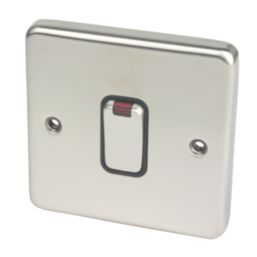 Hager Sollysta WRDP84NBSB 20A 1-Gang 2P+E Control Switch Brushed Steel with LED with Black Inserts