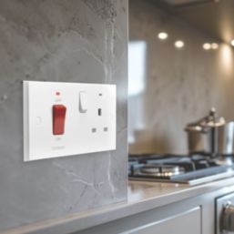 British General 900 Series 45A 2-Gang DP Cooker Switch & 13A DP Switched Socket White with Neon