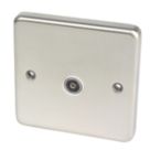 Hager Sollysta WRTVFBSW 1-Gang Coaxial TV Socket Brushed Steel with White Inserts