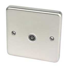 Hager Sollysta WRTVFBSW 1-Gang Coaxial TV Socket Brushed Steel with White Inserts