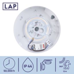LAP Quiritis Indoor Round LED Bulkhead Light With Microwave Sensor White 11W 1200lm