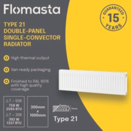 Flomasta 300mm x 1000mm 2585BTU White Type 21 Convector Radiator