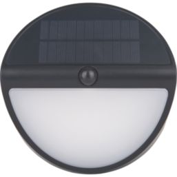 Luceco Carina Outdoor Round LED Solar-Powered Bulkhead With PIR Sensor Black 500lm
