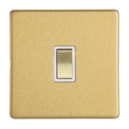 Contactum Lyric 10AX 1-Gang 2-Way Light Switch  Brushed Brass with White Inserts