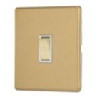 Contactum Lyric 10AX 1-Gang 2-Way Light Switch  Brushed Brass with White Inserts
