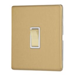 Contactum Lyric 10AX 1-Gang 2-Way Light Switch  Brushed Brass with White Inserts