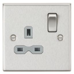 Knightsbridge  13A 1-Gang DP Switched Single Socket Brushed Chrome  with Colour-Matched Inserts