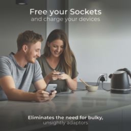 British General Nexus Metal 13A 1-Gang SP Switched Socket + 3A 18W 2-Outlet Type A & C USB Charger Polished Chrome with White Inserts