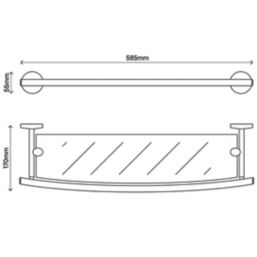 Ormara Silver Steel & Glass Bathroom Shelf 585mm x 170mm x 55mm