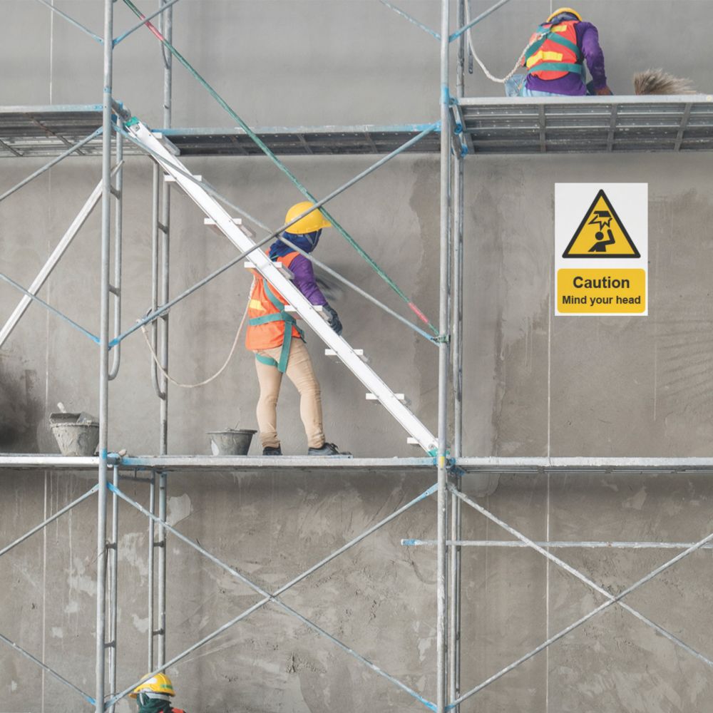 Warnschild „Caution Mind Your Head“ – Selbstklebend, Vinyl, 200 X 60 Mm
