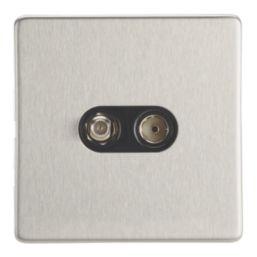Contactum Lyric 2-Gang Coaxial TV & F-Type Satellite Socket Brushed Steel with Black Inserts