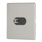 Contactum Lyric 2-Gang Coaxial TV & F-Type Satellite Socket Brushed Steel with Black Inserts