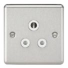 Knightsbridge  5A 1-Gang Unswitched Socket Brushed Chrome with White Inserts