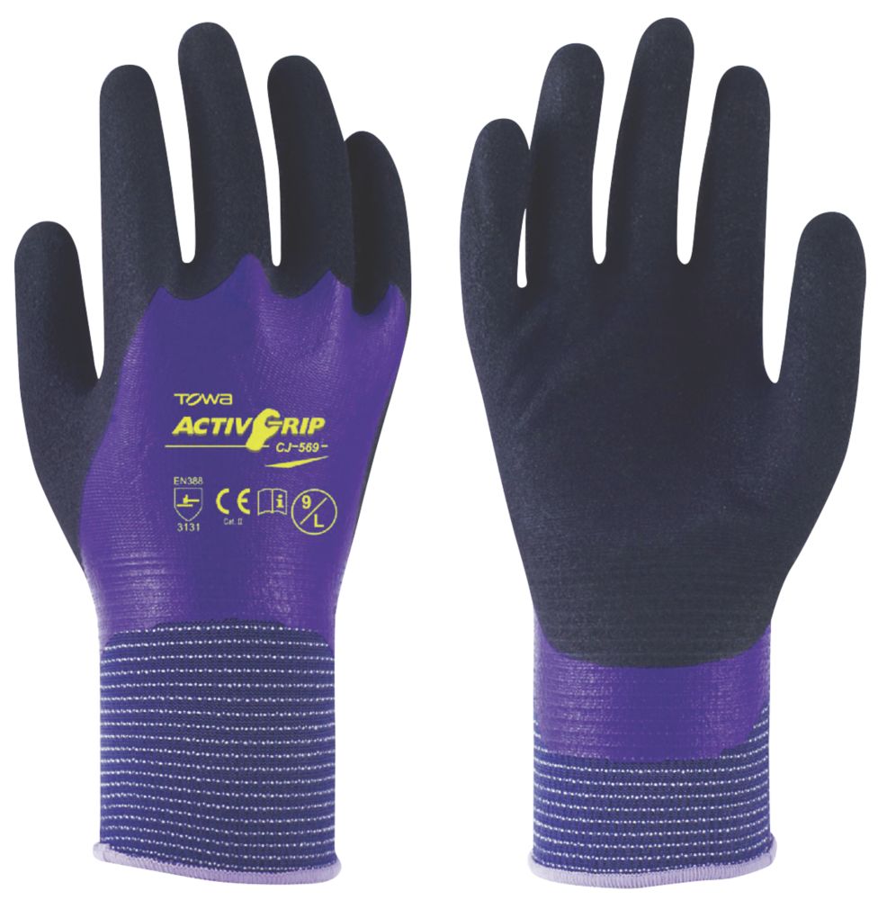 Towa ActivGrip CJ569 NitrileCoated Gloves Black / Blue X Large Screwfix