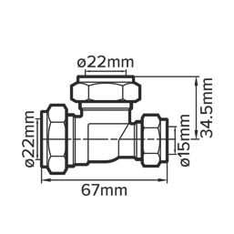 Flomasta  Brass Compression Reducing Tee 22mm x 15mm x 22mm