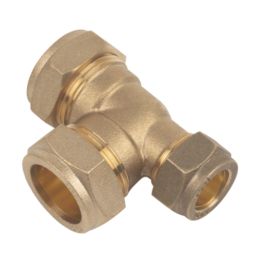 Flomasta  Brass Compression Reducing Tee 22mm x 15mm x 22mm