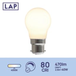 LAP  B22 Mini Globe LED Light Bulb Milky 470lm 2.9W 4 Pack