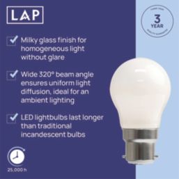 LAP  B22 Mini Globe LED Light Bulb Milky 470lm 2.9W 4 Pack