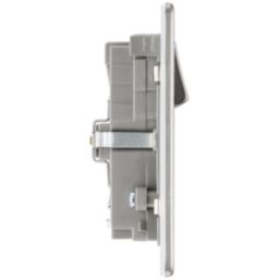 LAP  13A 2-Gang DP Switched Socket + 3.1A 15.5W 2-Outlet Type A USB Charger Brushed Stainless Steel with Graphite Inserts