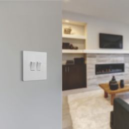British General Evolve 20A 16AX 2-Gang 2-Way Light Switch  Pearlescent White with White Inserts