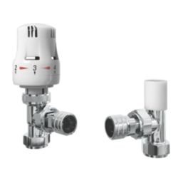 ETAL Danva 15mm x 1/2" White / Chrome Angled Modern Thermostatic Radiator Valve & Lockshield