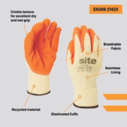 Site  Latex Builders Gloves Orange / Yellow Large