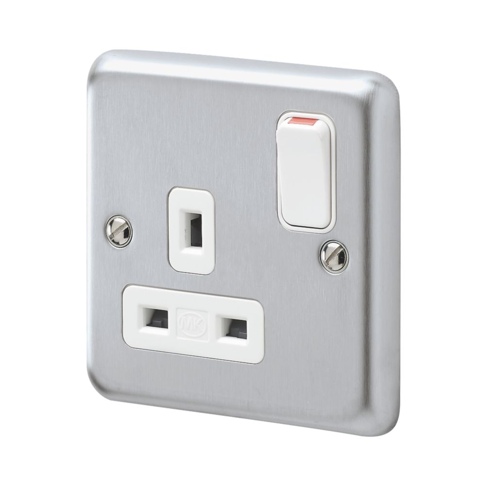 MK Albany Plus 13A 1-Gang DP Switched Plug Socket Brushed Chrome with ...