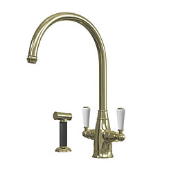 ETAL Oswald  Dual Lever Kitchen Mixer with Rinse Polished Brass