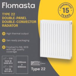 Flomasta 600mm x 600mm 3499BTU White Type 22 Convector Radiator