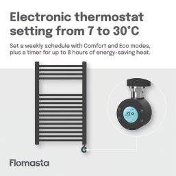 Flomasta 800mm x 500mm 853BTU Black Flat Electric Towel Radiator