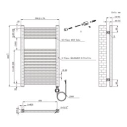 Flomasta 800mm x 500mm 853BTU Black Flat Electric Towel Radiator