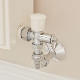 Flomasta  10mm x 21mm White/Chrome Angled Modern Manual Radiator Valve Head & Body With Drain Off