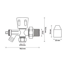 Flomasta  10mm x 21mm White/Chrome Angled Modern Manual Radiator Valve Head & Body With Drain Off
