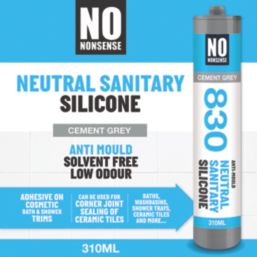 No Nonsense 830 Anti-Mould Neutral Sanitary Silicone Sealant Cement Grey 310ml
